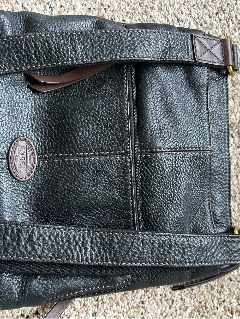 Fossil Brown Leather Shoulder or Crossbody with Gold Accents - Picture 7 of 9